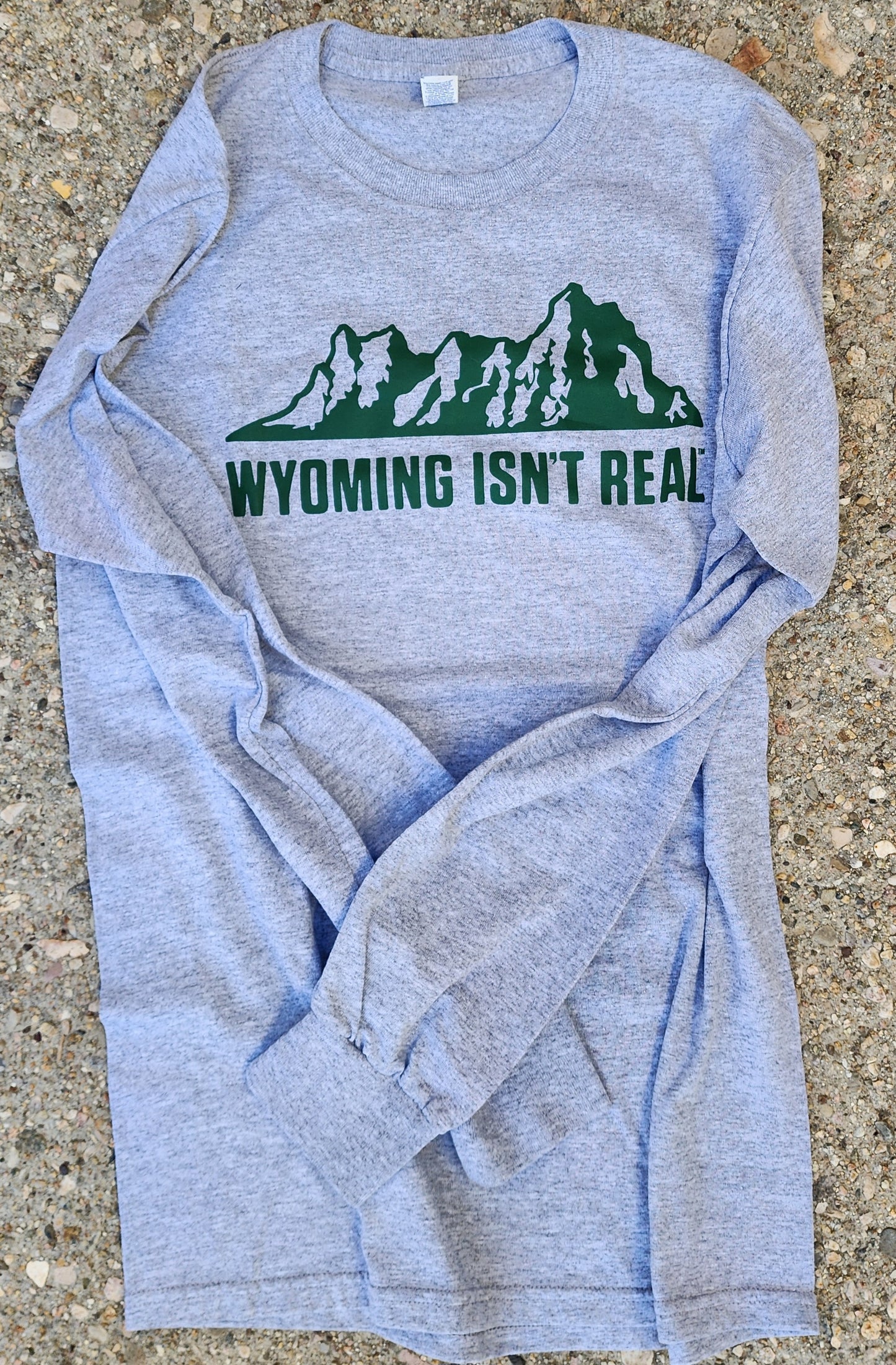 Long Sleeve T-Shirt-Grey W/Dark Green Mtn