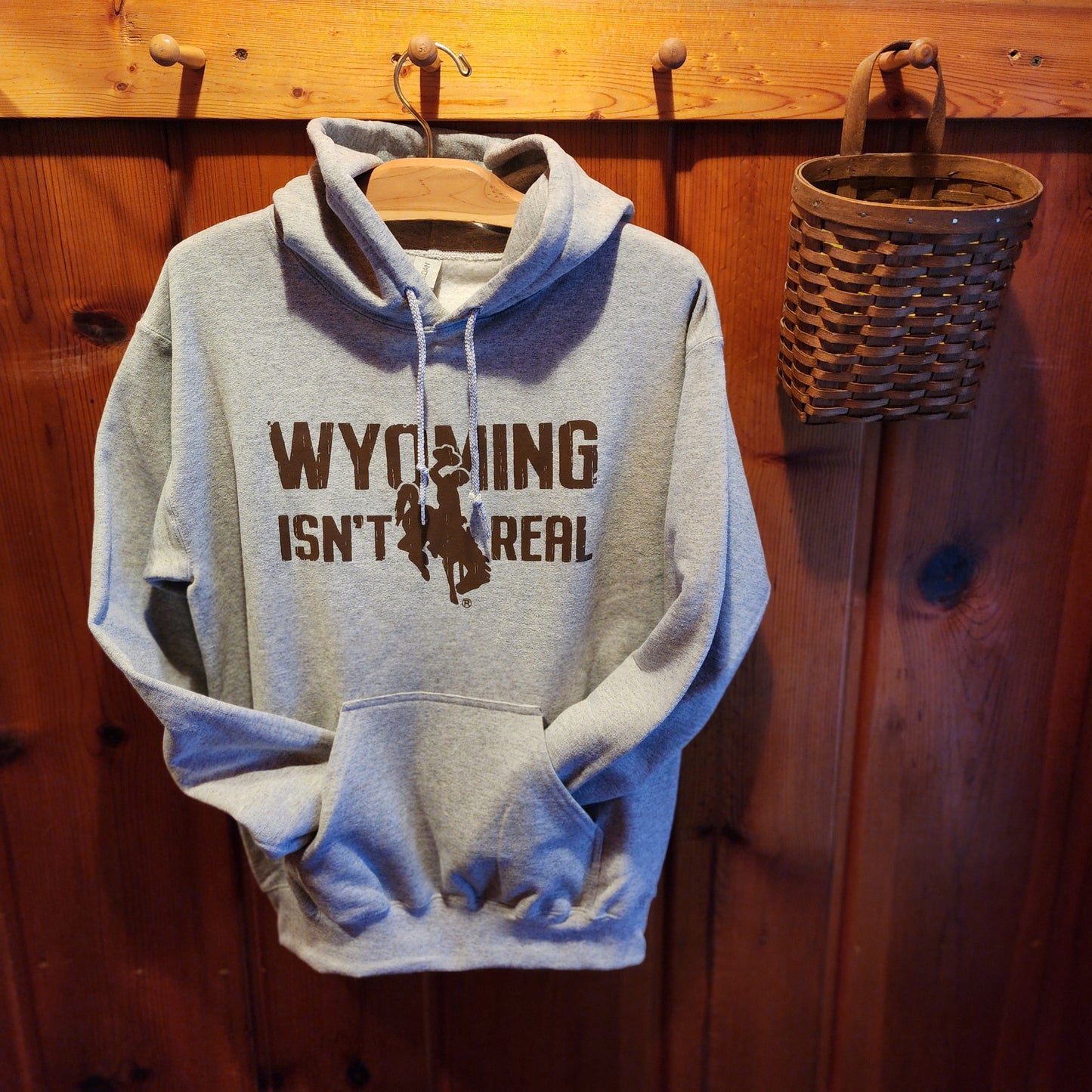 Hooded Sweatshirt-Grey with Brown Bucking Horse