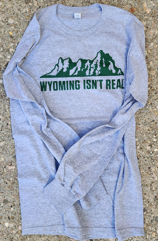 Long Sleeve T-Shirt-Grey W/Dark Green Mtn